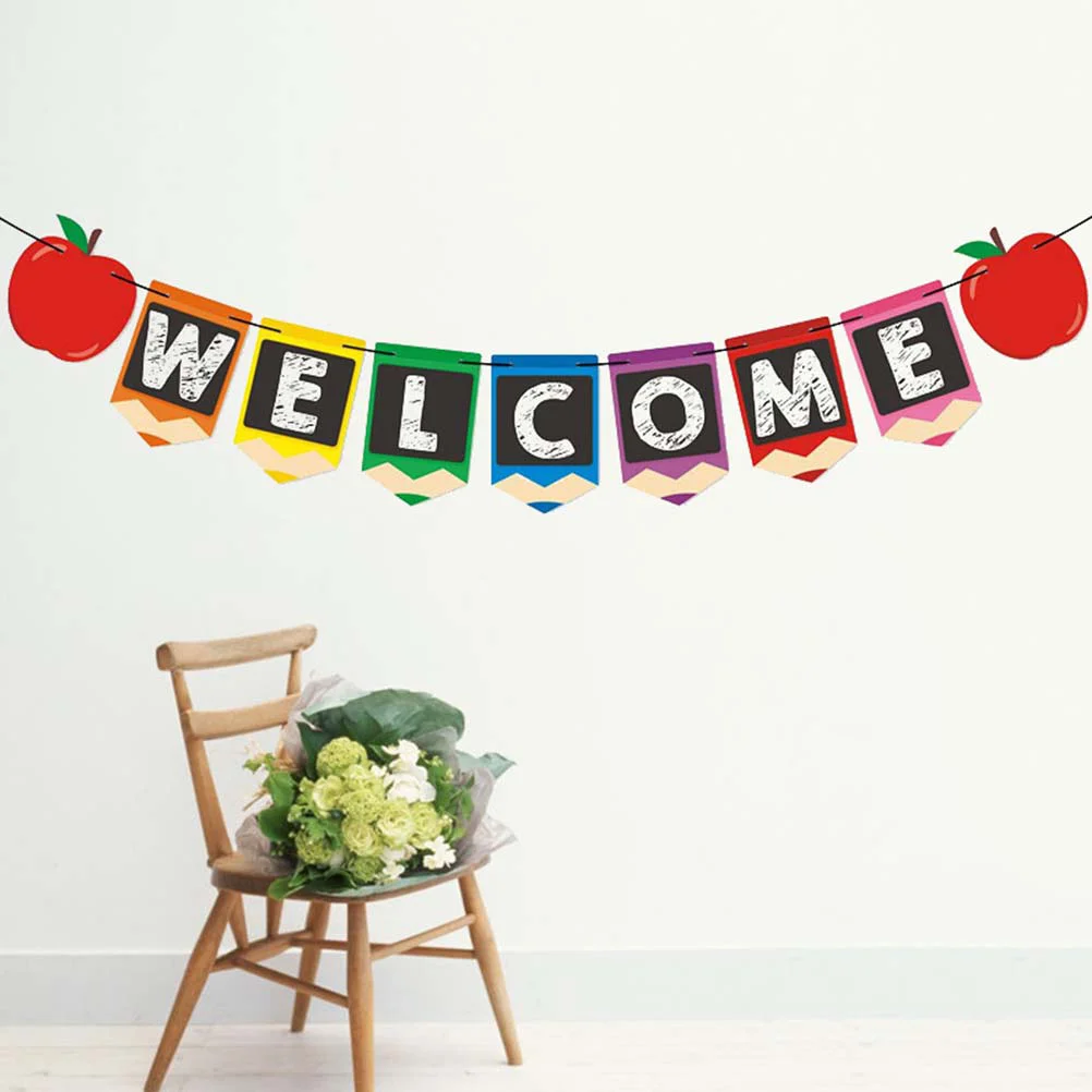 

Banner School Welcome Decorations Bunting Party Classroom First Day Hanging Supplies Starting Flag Sign Door Decor Garland Wall