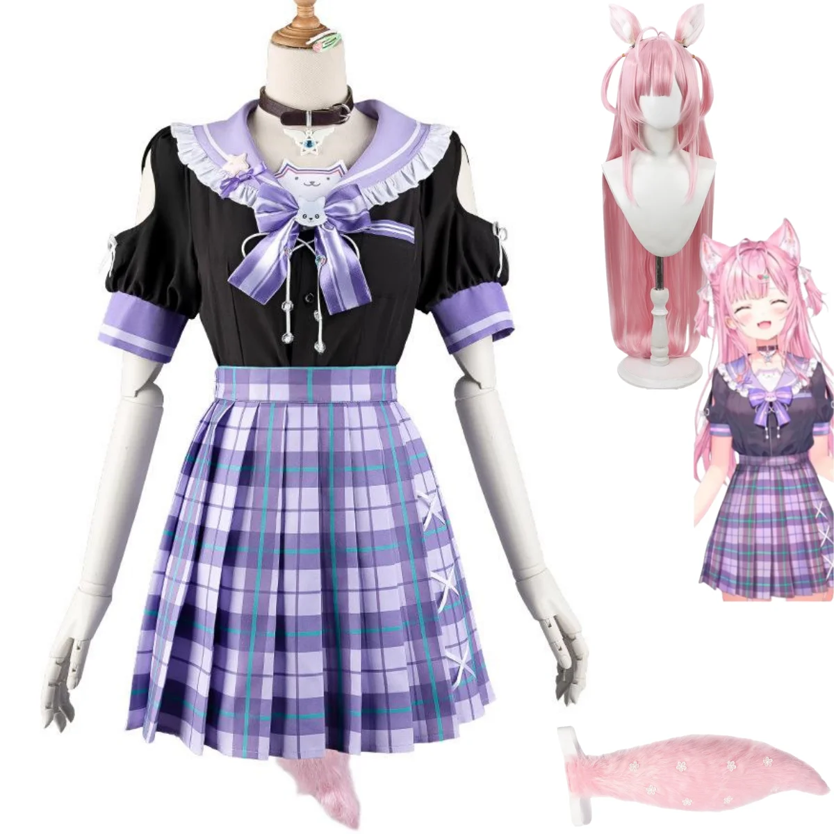 Виртуальный YouTuber Hakui Koyori Косплей Костюм Hololive парик японский фиолетовый