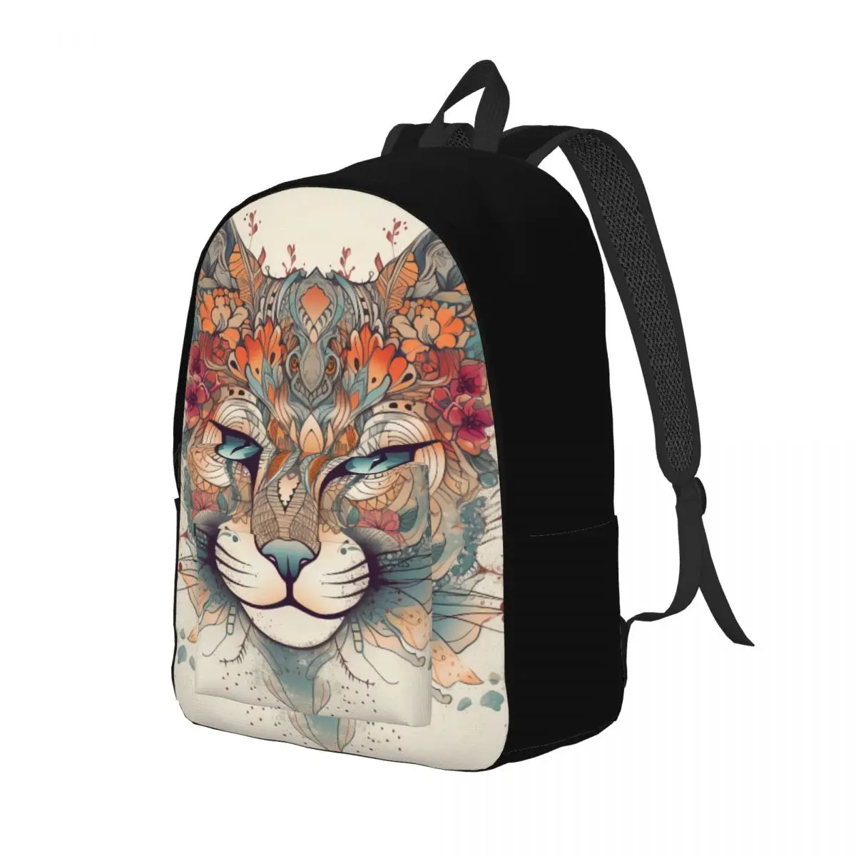 

Cat Canvas Backpacks Animal Floral Mandala University Durable Backpack Universal Bags
