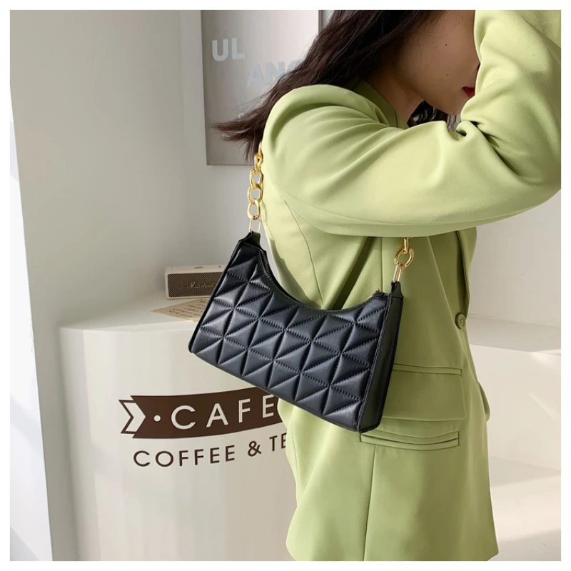Women's High-end Rhombic Underarm Bag New Trendy All-match Shoulder Bag Niche Chain Handbag Female Fashion Texture Shopping Bag