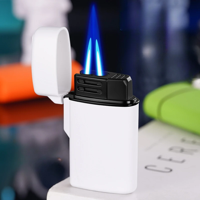 Портативная двойная зажигалка с пламенем ветрозащитная надувная бутановая