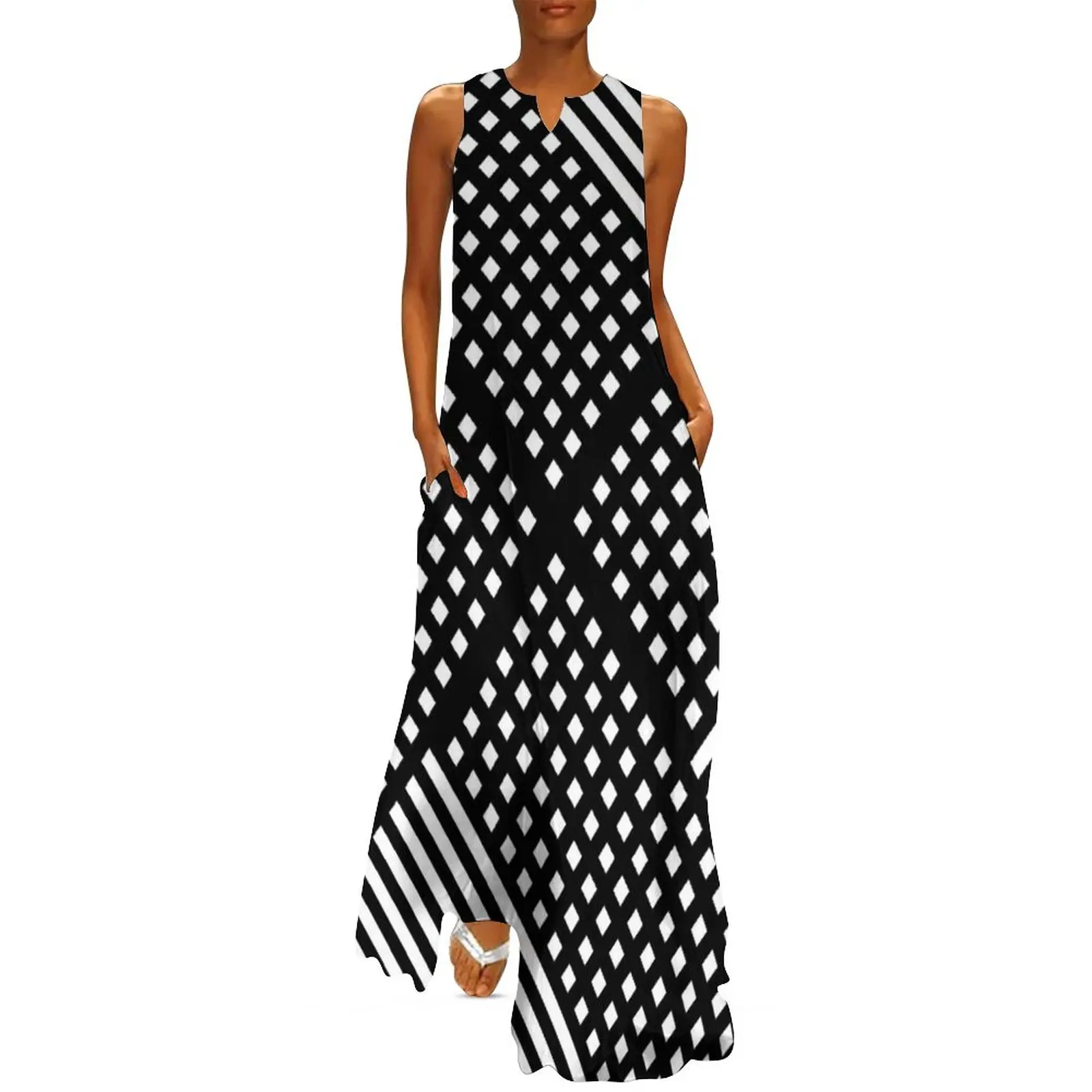 

Black White Striped Dress Summer Abstract Geometric Streetwear Bohemia Long Dresses Ladies Printed Cute Maxi Dress Big Size 5XL