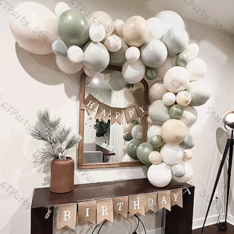 

Green Balloon Garland Arch Kit Eucalyptus Retro Green White Beige Balloons Balloon Box for Baby Bridal Shower Birthday Party