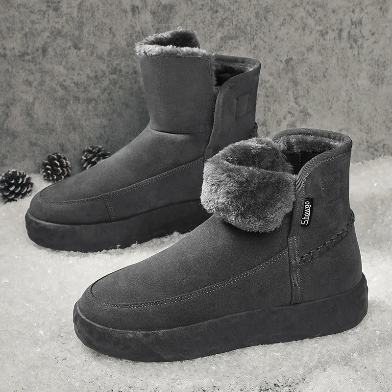 

Мужские ботинки из хлопка, зимние Бархатные ботинки для снега, зимние ботинки без шнуровки, мужские водонепроницаемые Нескользящие теплые плюшевые ботильоны, мужская обувь
