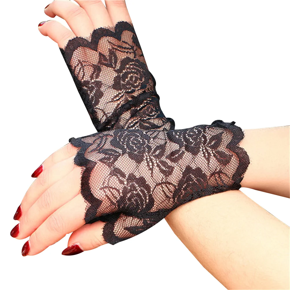 

Gloves Lace Fingerless Sun Protection Driving Bridal Party Tea White Ladies Short Uv Accessories Prom Block Finger Half Floral
