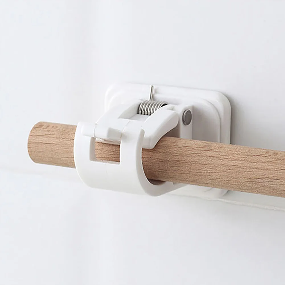 

2pcs Self Adhesive Curtain Rod Bracket No Drill Drapery Hooks Holder Plastic Sticky Curtain Rod Hooks for Kitchen Bathroom