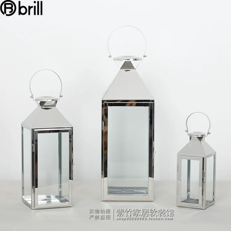 S Iron Lantern Candlestick Decor Outdoor Silver Stainless Steel Portavelas Decoracion Home Decor