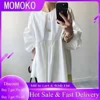 blouse plain puff sleeve popular white wearing thin korean style ladies fashion medium and long sleeve shirt 2021 new fresh