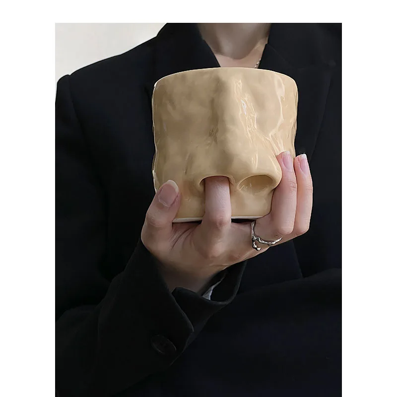 

Керамическая кружка в виде ноздрей TingKe, нордическая креативная мультяшная Корейская бытовая чашка для воды в стиле ins, Современная Простая Офисная керамическая кофейная чашка