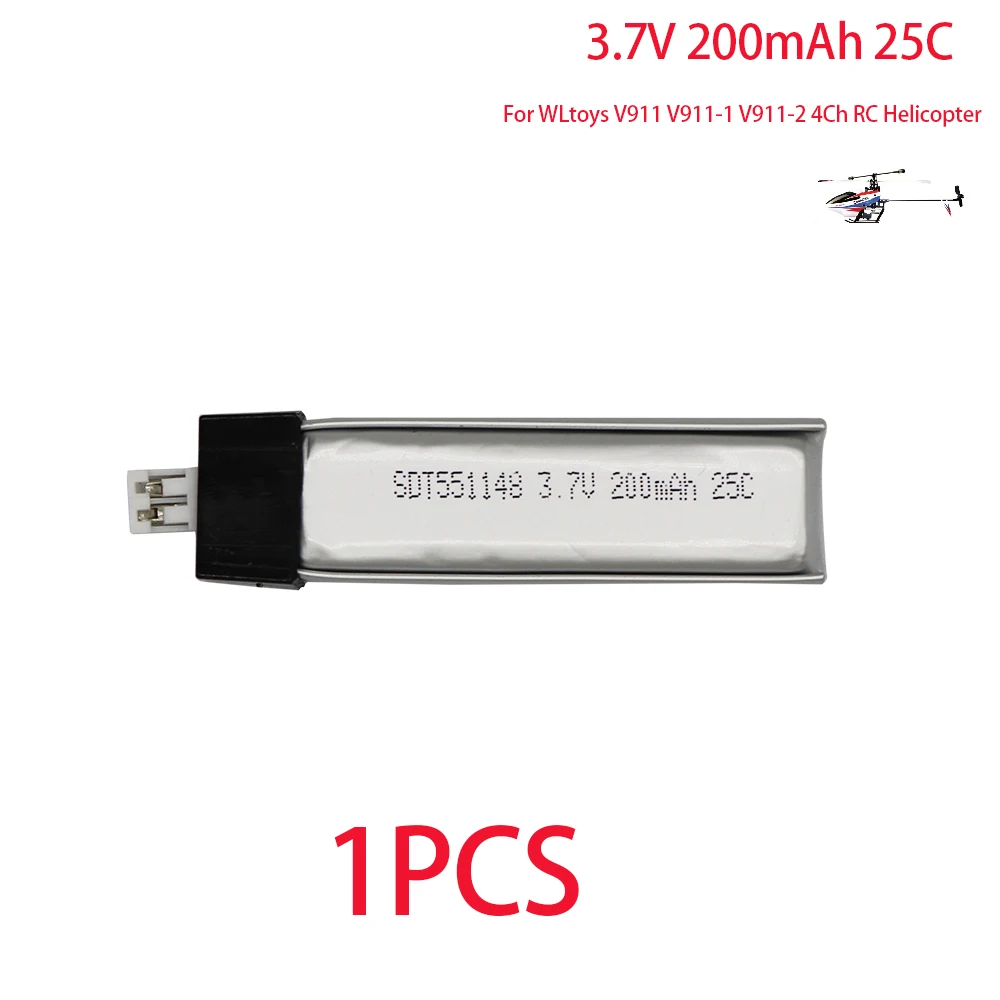 Фото 3,7 В, 200 мАч, сверхвысокая емкость, 3,7 В, 200 мАч, липо-батарея с USB-зарядным устройством для WLtoys V911 V911-1 V911-2, 4-канальный радиоуправляемый вертолет, 5 шт. №2