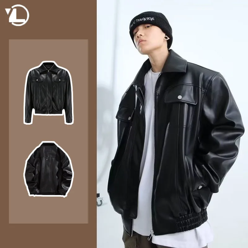 Мужская куртка из искусственной кожи в японском стиле Харадзюку мотоциклетные