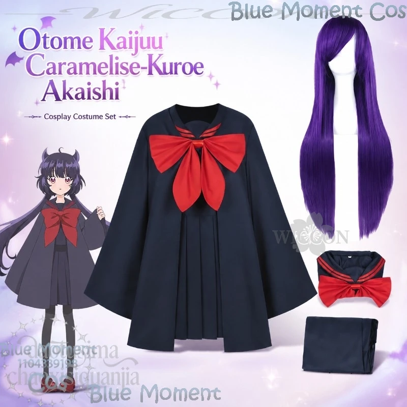 Фото Костюм для косплея Otome Kaijuu Caramelise: платье Kuroe Akaishi JK, японская школьная форма, накидка, парики для Хэллоуина, Навидада, карнавала и мероприятий №2
