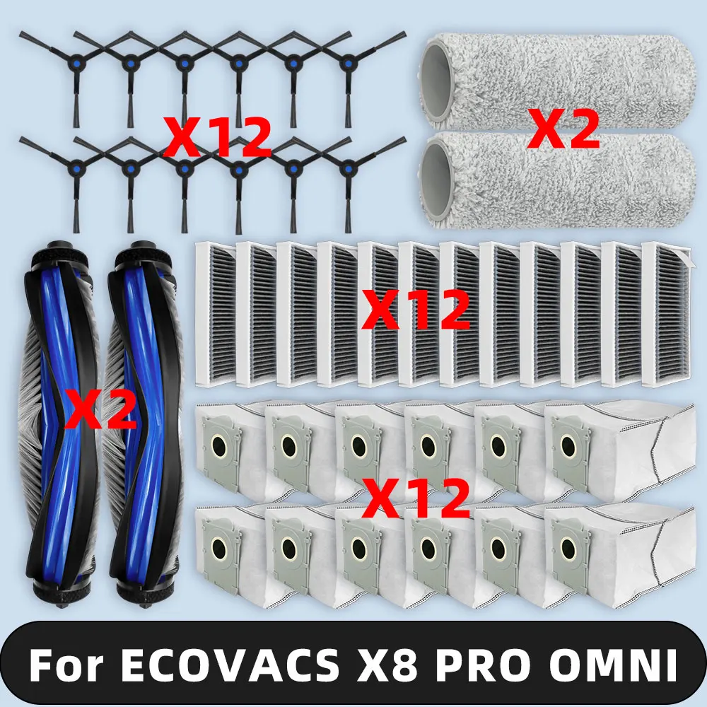 Фото Запчасти Для ECOVACS DEEBOOT X8 OMNI / X8 PRO OMNI / Yeedi S14 Plus / DEX56, основная боковая щетка, фильтр НЕРА, роликовая швабра, пылесборник, аксессуары №1