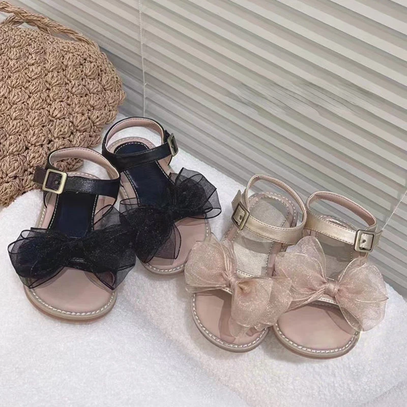 

Baby Girl Shoes 2022 Summer New Mesh Bow Sandals Solid Color Simple Beach Shoes Anti Slip Soft Soled Flat Shoes