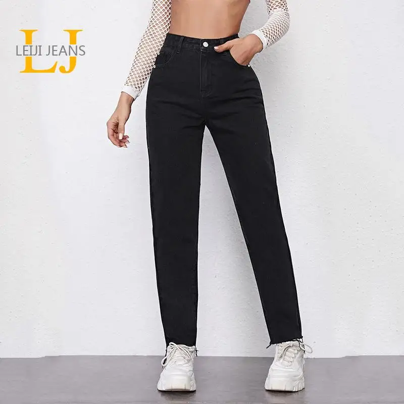 

LEIJIJEANS 2022 Spring Casual high waist Jeans Plus Size 6XL Classical Denim Full Length Loose Straight Jeans Black Women jeans