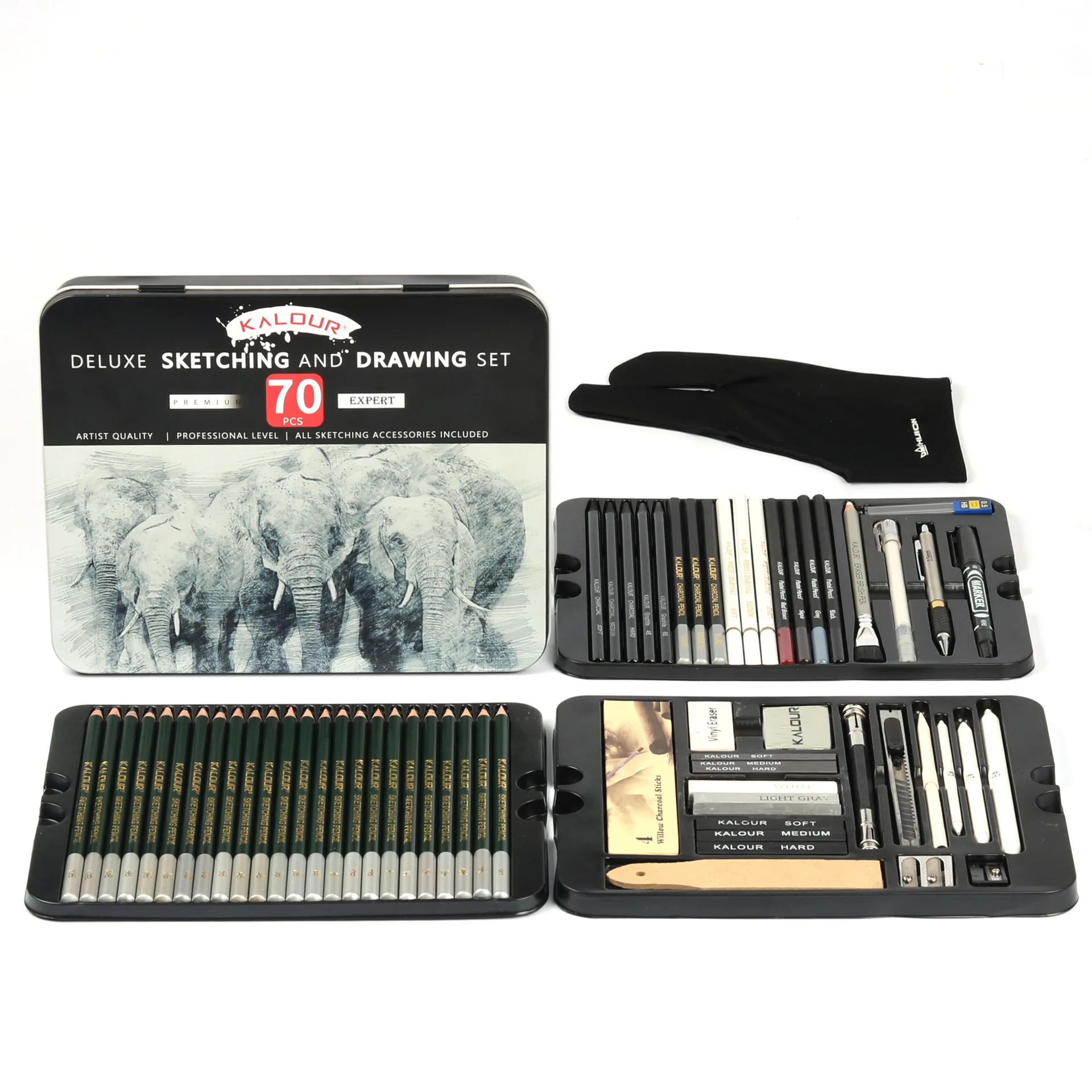 

70pcs/set luxury iron box sketch pencil artist painting sketch charcoal pen for students outdoor art sketch tool set
