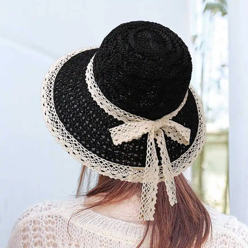Кружевная полая соломенная шляпа в стиле вестерн женская приморская пляжная