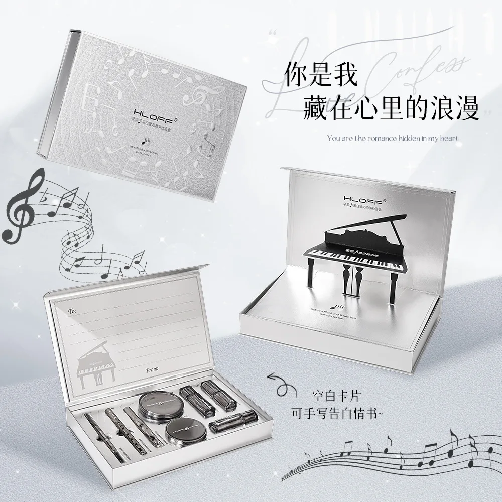 Фото HLOFF Beloved Black and White Key's Kiss Набор для макияжа Блеск для губ Помада Подушка Полный набор для начинающих Набор для макияжа Восемь штук №3