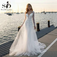 sodigne 3d lace wedding dresses a line long sleeve bridal dresses beach v neck elegant wedding party gowns 2022