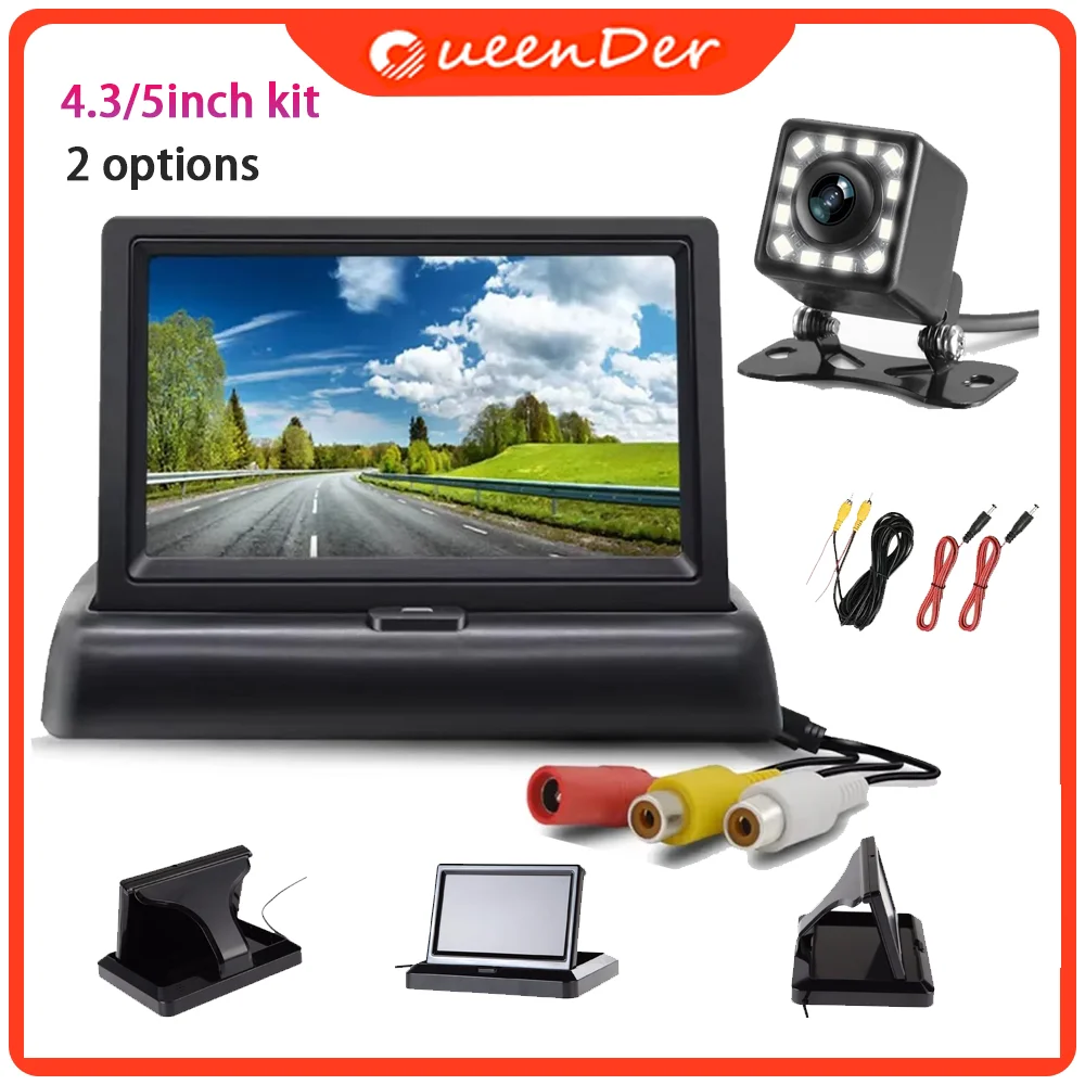 QueenDer 4 3/5-дюймовая складная автомобильная камера заднего вида HD ЖК-видеосистема