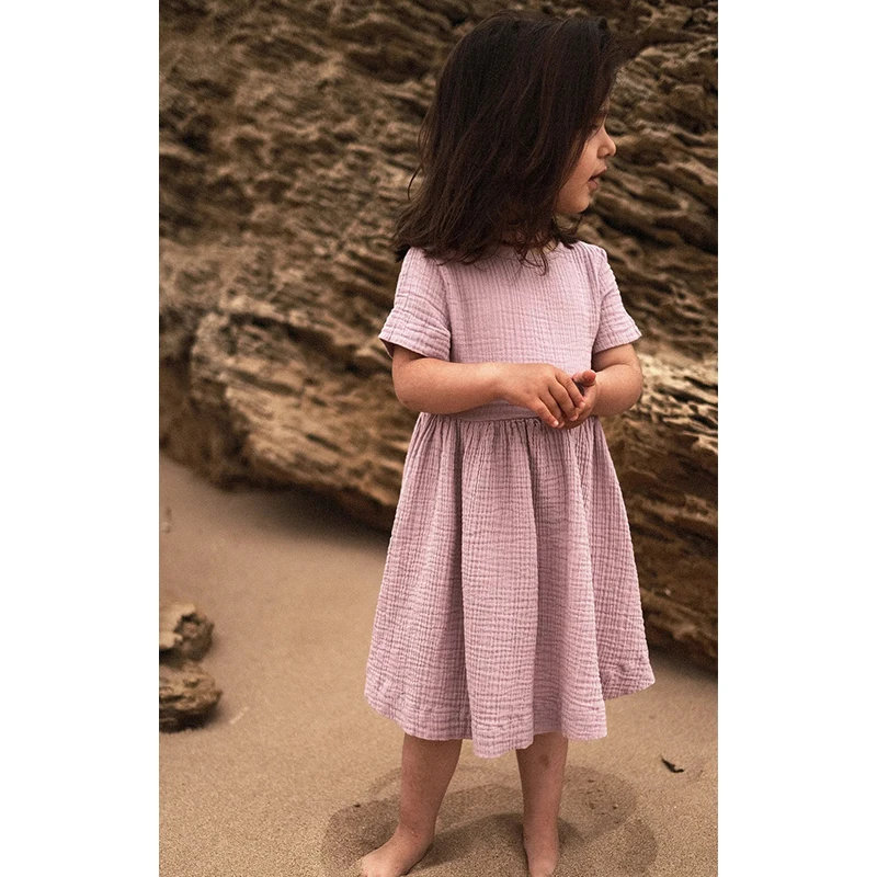 

Summer Retro Girl Dress 100% Cotton Toddler Baby Girls Casual Loose Beach Short-Sleeve Vestidos Children's Clothing 원피스