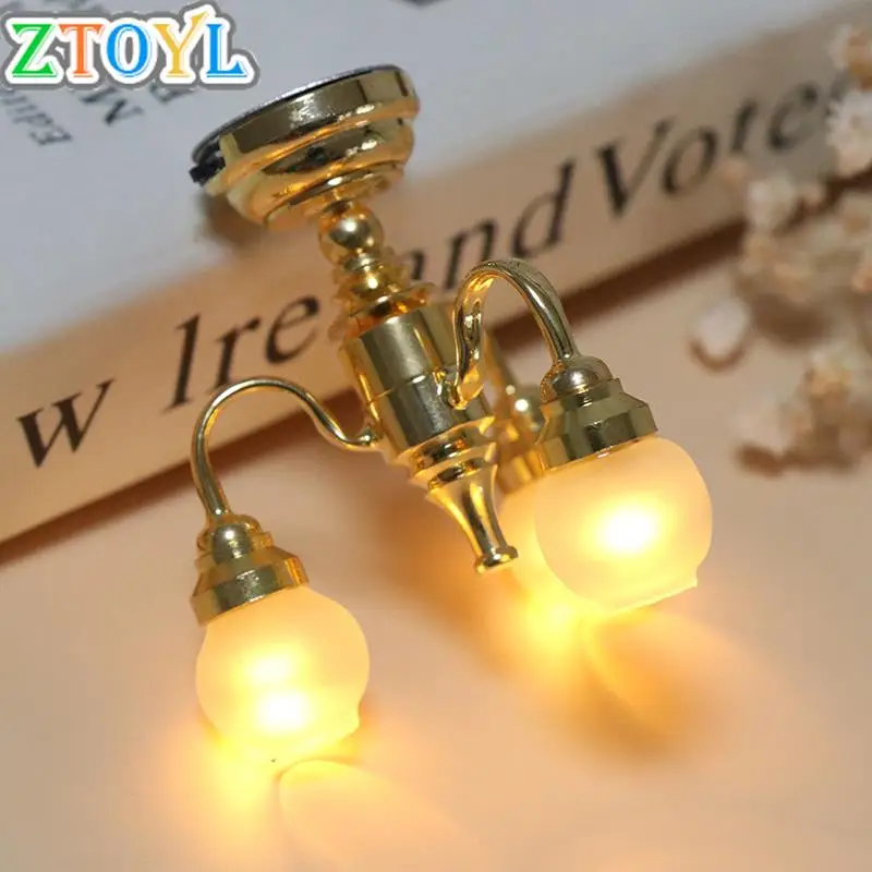 1:12 Dollhouse Mini 3 Arm Ceiling Lamp Chandelier LED Lamp Wall Light Model Home Decor Dollhouse Decoration