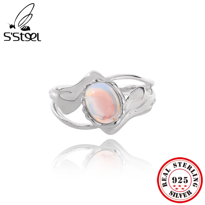 

S'STEEL 925 Sterling Silver Moonstone Irregular Rings For Women Luxury Adjustable Ladies Ring Trending Products 2022 Jewelry