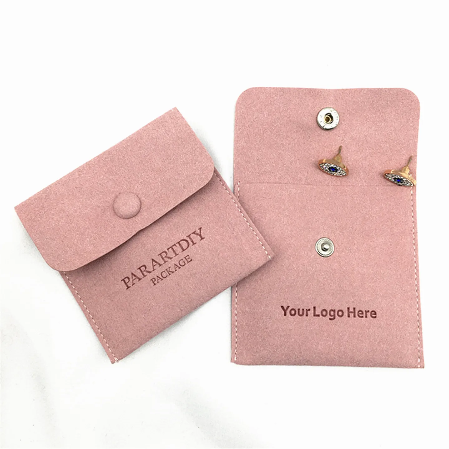 50 pink personalized jewelry packaging bags with customized logo fashion with buttons microfiber jewelry bags