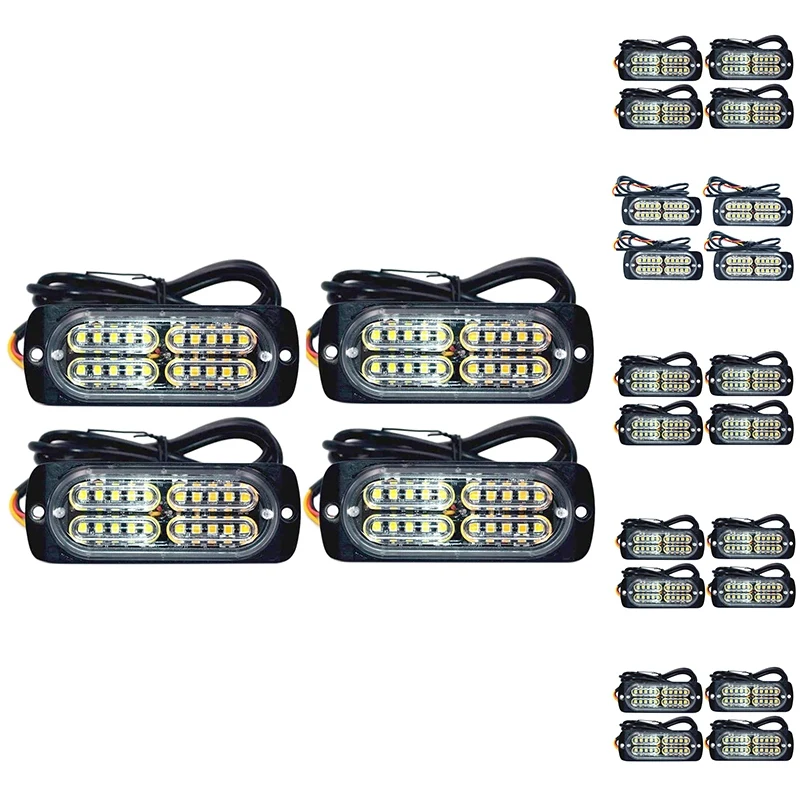 

4PCS 12-24V 20-LED Warning Caution Hazard Construction Waterproof Strobe Light Bar With For Car Truck SUV