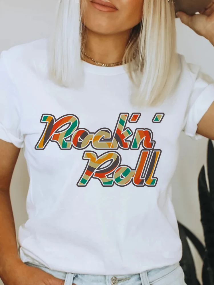 Купи Design Print T-shirt Colorful Rock N Roll Tshirt Female Tee Shirt Summer Graphic T-shirts Harajuku Kawaii T Shirt Cool Style за 187 рублей в магазине AliExpress