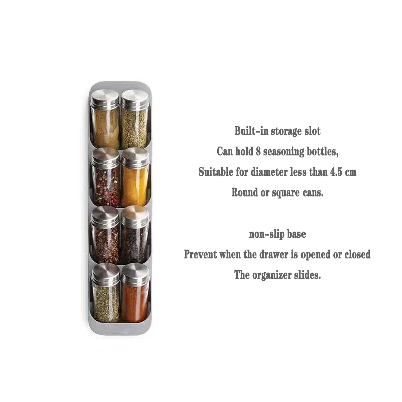 

Eight Slots Drawer Condiment Seasoning Bottle Storage Holder 8 Grid Crucible Storage Organizer Condiment Tank Kitchen Organizer