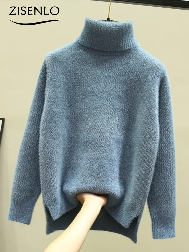

Новинка Осень-зима вязаный толстый свитер с высоким воротником синели теплый пуловер Модные топы 2023 Женская корейская мода