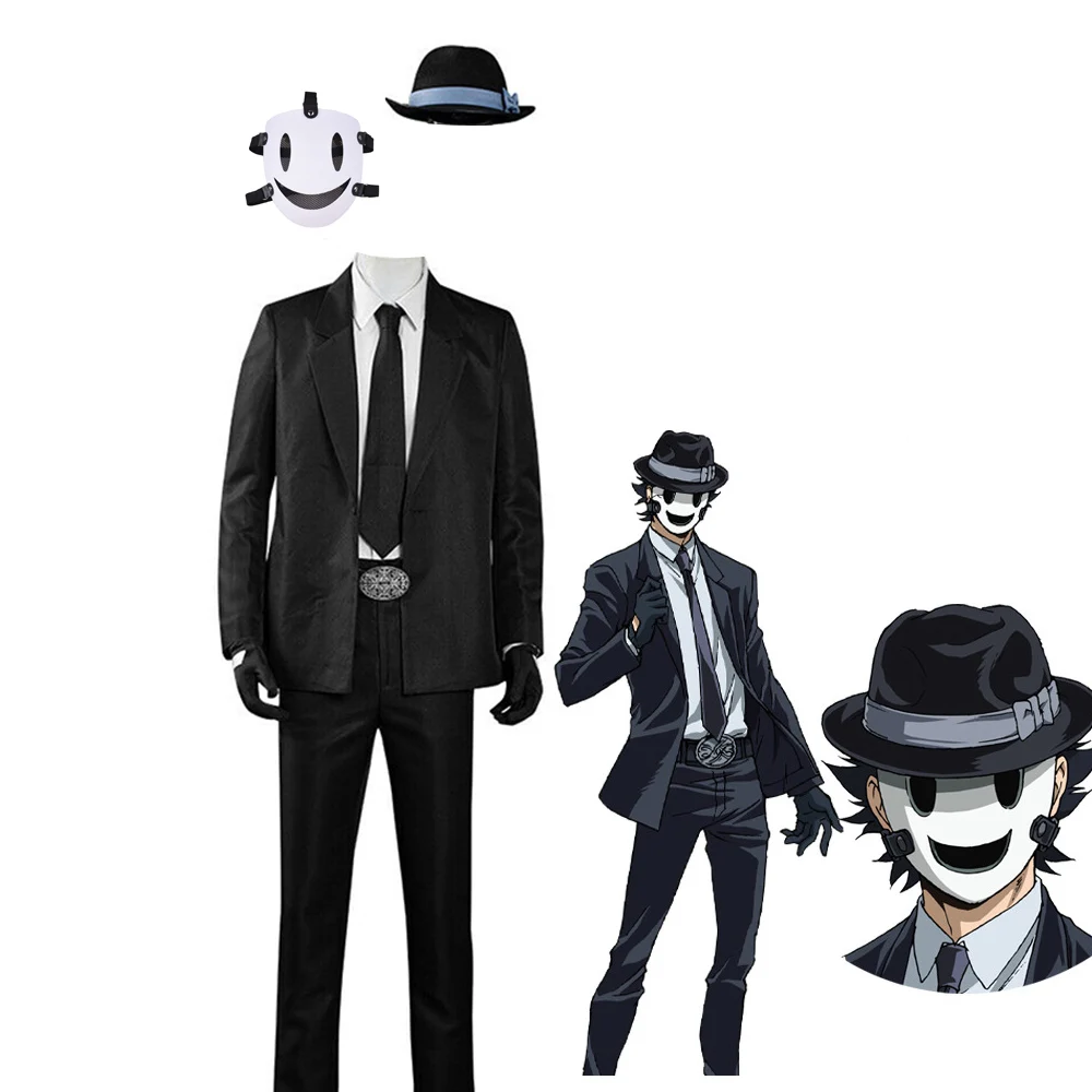 

Anime High Rise Invasion Sniper Mask Cosplay Costume Tenkuu Shinpan Men Black Uniform Belt Masks Halloween Party Costumes