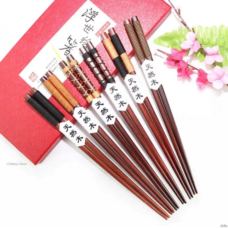 

6pair Pure Manual Natural Wood Chopsticks Healthy Chinese Chop Sticks Reusable Sushi Food Chopsticks Tableware Eetstokjes