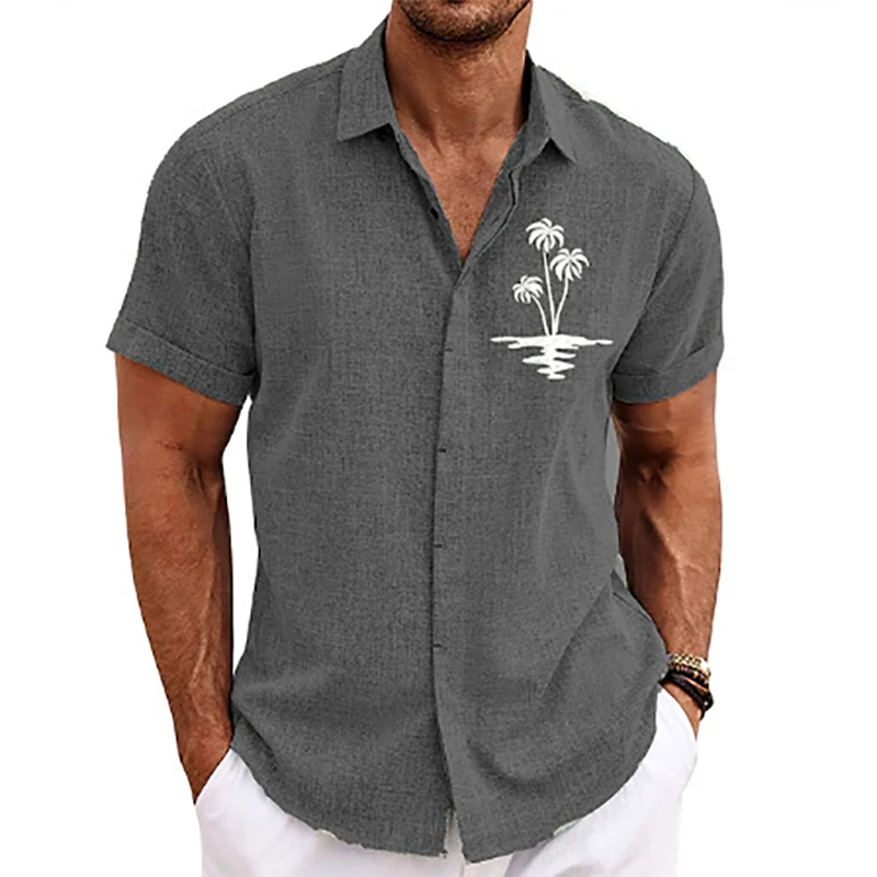 

2023 Coconut Tree Shirts For Men Minimalist Solid Color Men's Hawaiian Shirt Beach 6xl Short Sleeve Man Fashion Blouse Camisa