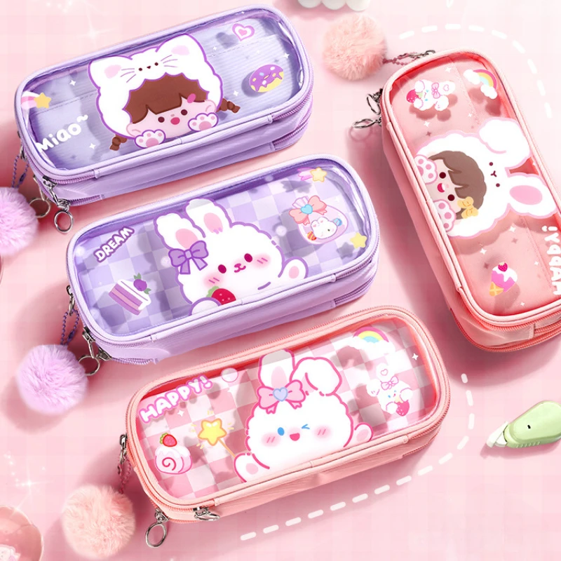 

Large-capacity Transparent Pencil Case Student Girl Heart Cute Multi-functional High-value Multi-layer Storage Stationery Box