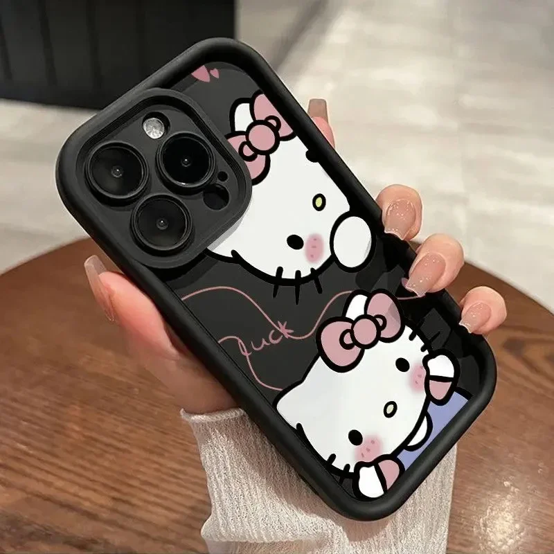 Оригинальный жидкий силиконовый чехол Sanrio Hello Kitty для iPhone 15 14 13 11 12 Pro Max XS XR 8 Plus