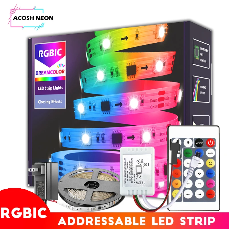 DC12v ws2811 led strip with 24Keys remote control 10M/32.8FT Waterproof Addressable LED Strip Lights for desk ceiling cupboard