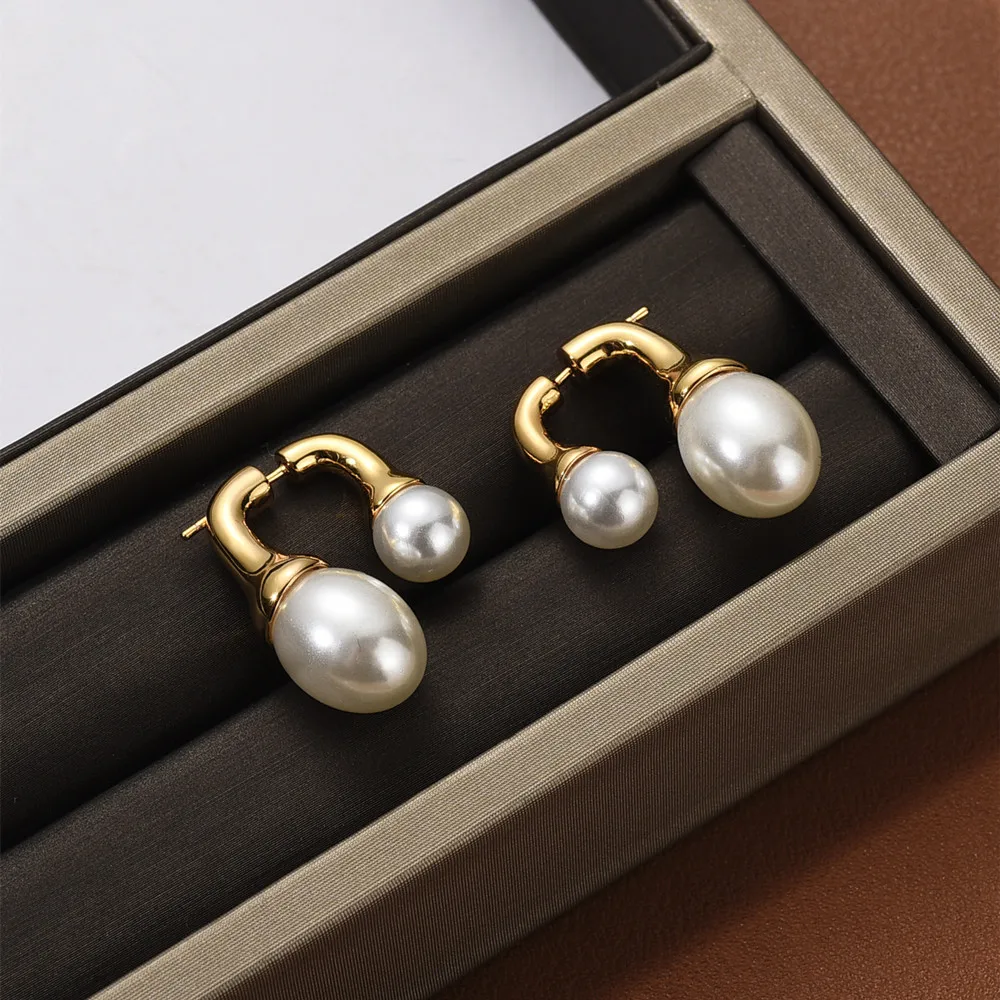 

Ins Wind Front And Rear Size Pearl Earrings S925 Silver Needle Trend All-Match Fashion Women's Jewelry Gift Accessories 2023 New