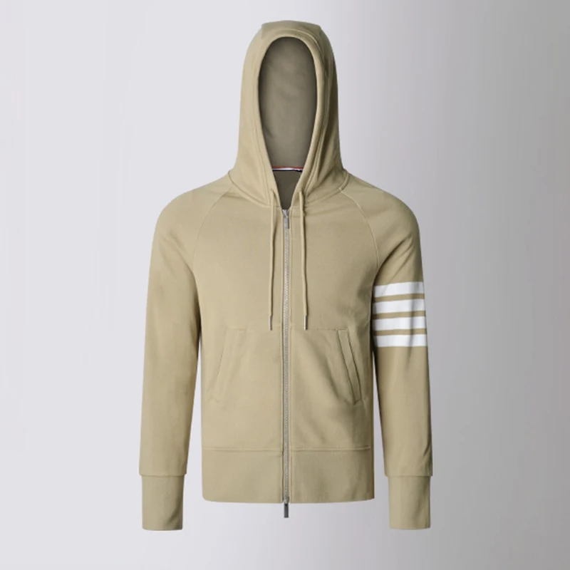 

Толстовка TB THOM мужская с капюшоном, роскошный брендовый свитшот в Корейском стиле, классические жакеты из чистого хлопка с 4 полосками, весна-осень