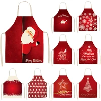 christmas decorations santa claus red sleeveless apron cotton and linen kitchen apron womens home cooking barbecue bib apron