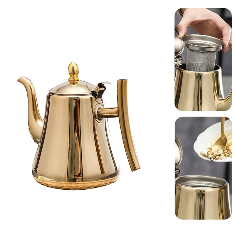 

Stainless Steel Teapot, Tea Kettle With Removable Infuser For Loose Flower Tea Coffee Kettle For Stovetop Safe