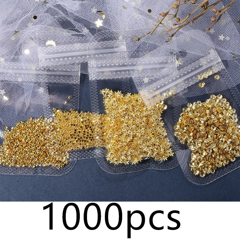 

1000Pcs Gold Hollow Series Nail Art Charms Geometric Moon Circle Metal Rod Nail Alloy Decorations 3D Manicure Design Accessories