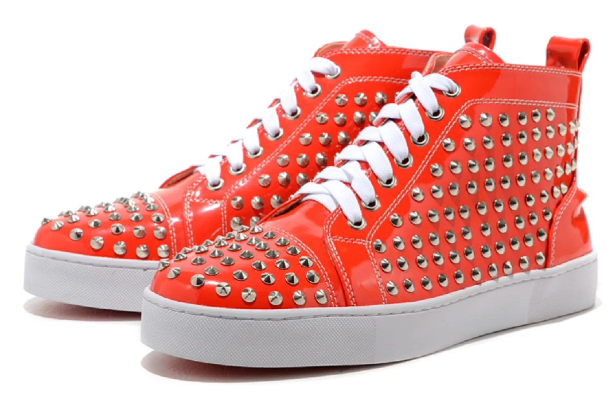 

New Fashion Design Sports Light Red High Top Willow Nail Flat Shoes Red Sole Lefu Shoes Luxury Couple Casual Shoes