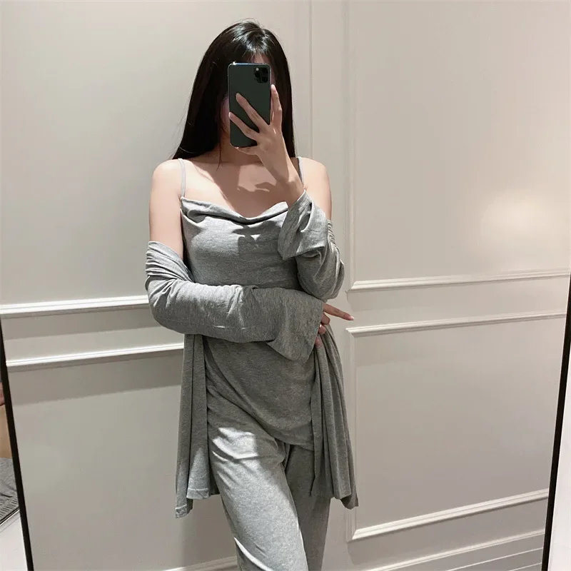 Роскошная элитная пижама-тройка костюм-тройка весна-осень-лето майка с длинными