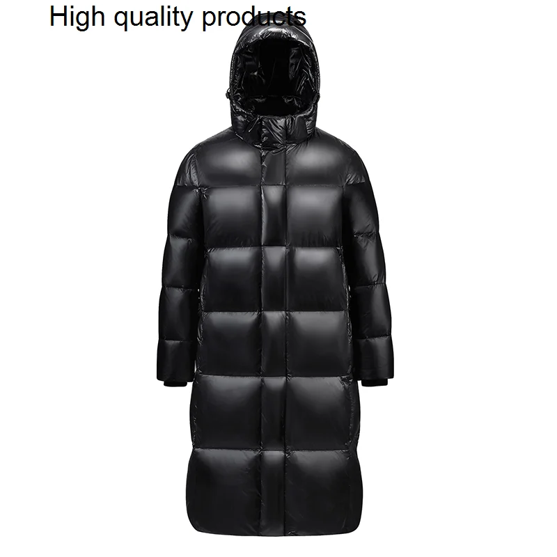

Мужской длинный пуховик с капюшоном, черная водонепроницаемая ветрозащитная теплая куртка на белом утином пуху, верхняя одежда, зима 90%