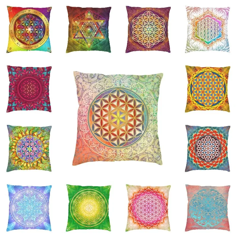 

Винтажный геометрический чехол-наволочка с изображением цветов жизни, украшение для гостиной, чехлы для подушек с мандалой, квадратная нав...