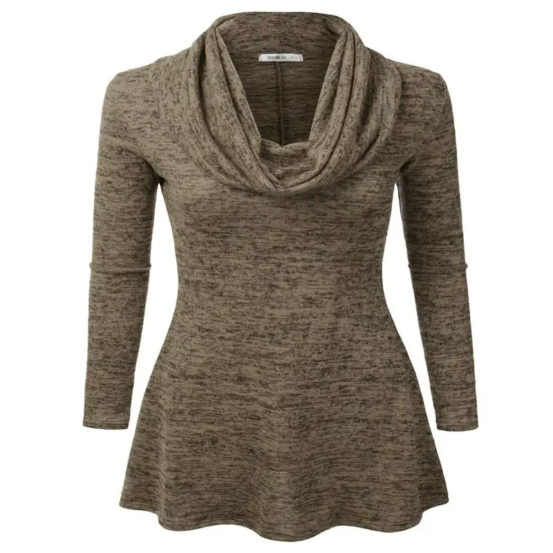 

Womens Long Sleeve Cowl Neck A-Line Tunic Sweater Dress BROWN, 1X