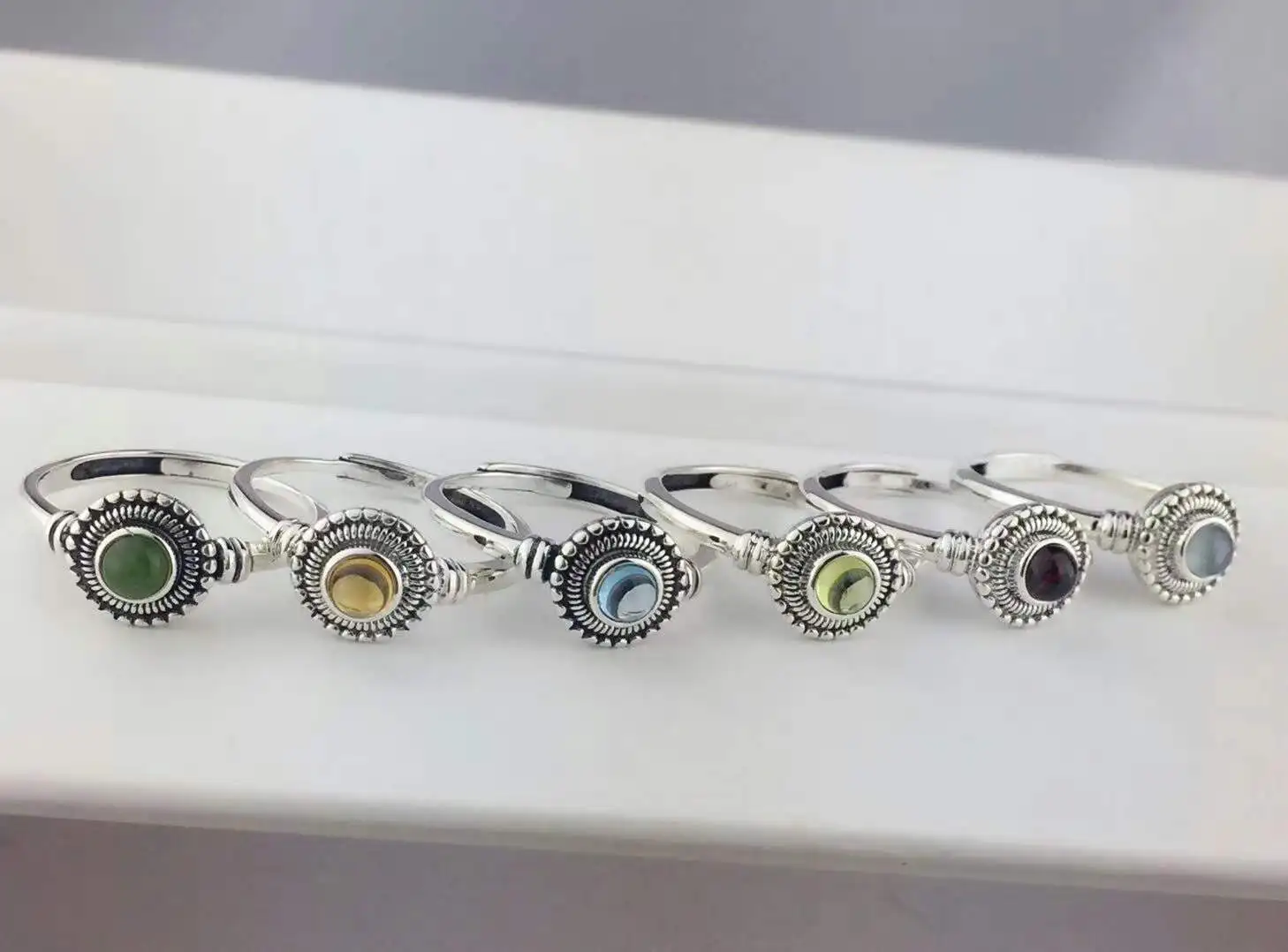 

925 Sterling Silver Natural Crystal Open Ring Peridot Citrine Topaz New Fashion Jewelry Women Vintage
