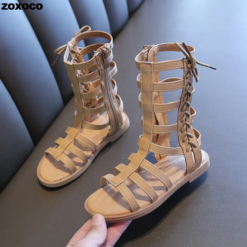 Zoxoco Sandals Toddler Infant Kids Baby Girls Summer Roman Princess Shoes Gao Bang Open Toe Zip Sandals Children Sandals Girls